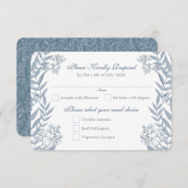 Dusty Light Blue Wedding  Botanical RSVP Kaart