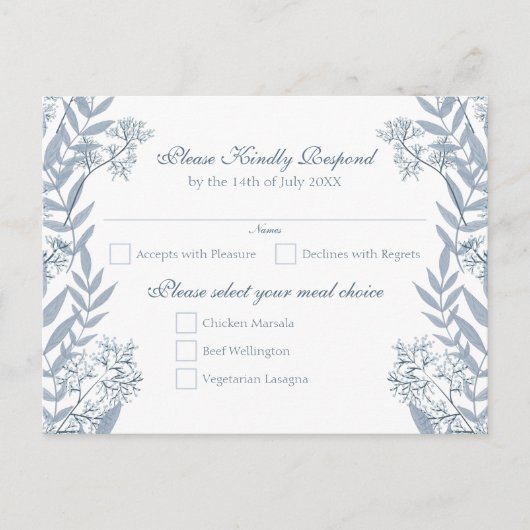 Dusty Light Blue Wedding  Briefkaart RSVP (Voorkant)