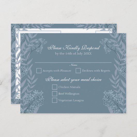 Dusty Light Blue Wedding  Briefkaart RSVP (Voorkant / Achterkant)