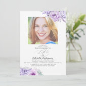 Dusty Light Purple Flowers Elegant Funeral Photo Kaart (Staand voorkant)