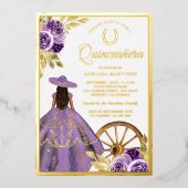 Dusty Lila Floral Dress Charro Quinceanera Gold Folie Uitnodiging (Voorkant)