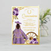 Dusty Lila Floral Dress Charro Quinceanera Gold Folie Uitnodiging (Staand Voorkant)