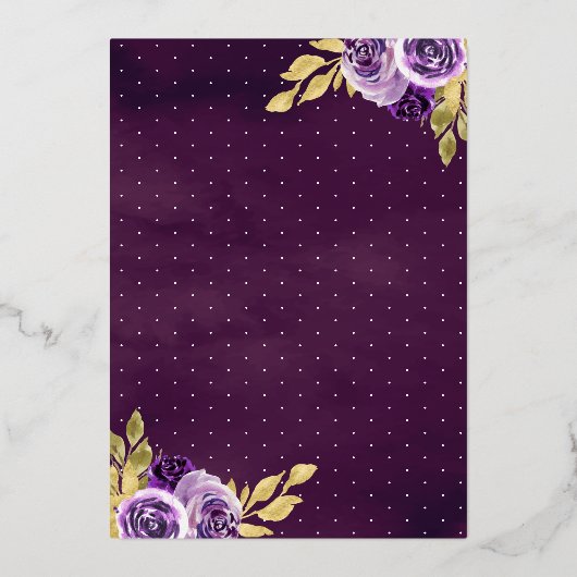 Dusty Lila Floral Dress Charro Quinceanera Gold Folie Uitnodiging (Achterkant)