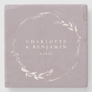 Dusty Lila Floral Wreath Monogram op maat Stenen Onderzetter