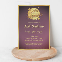 Dusty lila gouden disco bal verjaardagsfeestje kaart