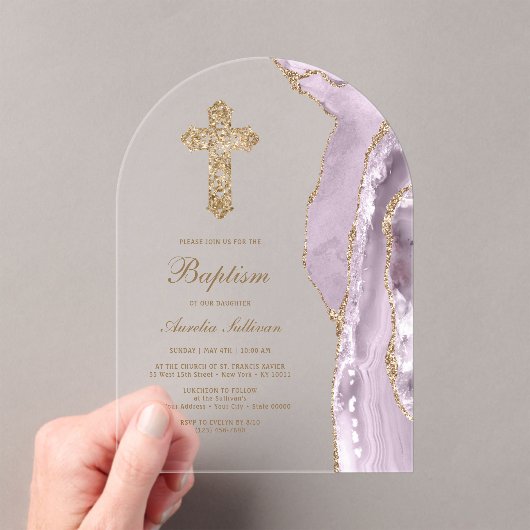 Dusty Lilac Agate Baptism Acryl Uitnodigingen (Insitu (Draagbaar))
