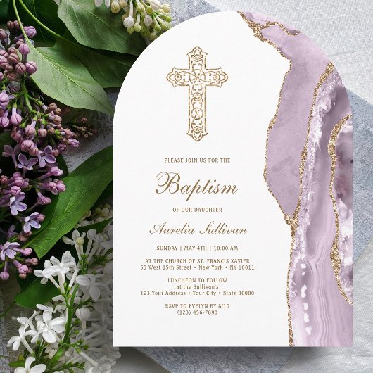 Dusty Lilac Agate Baptism Kaart