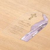 Dusty Lilac Agate First Communion Acryl Uitnodigingen (Laagn)