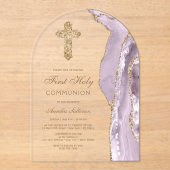 Dusty Lilac Agate First Communion Acryl Uitnodigingen (Voorkant)