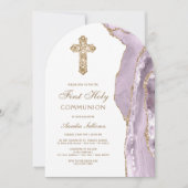 Dusty Lilac Agate First Communion Invitation Kaart (Voorkant)