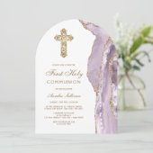 Dusty Lilac Agate First Communion Invitation Kaart (Staand voorkant)