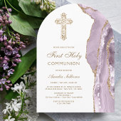 Dusty Lilac Agate First Communion Invitation Kaart
