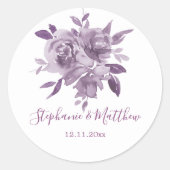 Dusty Mauve Bloemen Rozen Waterverf Bruiloft Ronde Sticker (Voorkant)