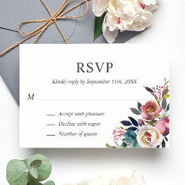 Dusty Mauve Blue Waterverf Floral RSVP Wedding