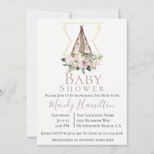 Dusty Mauve Botanical Boho Baby shower Invitation Kaart (Voorkant)