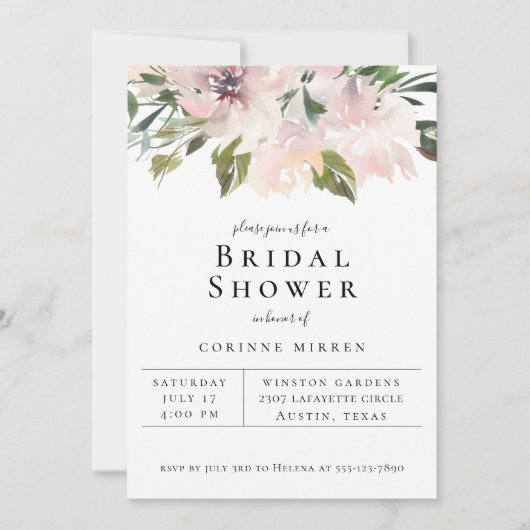 Dusty Mauve Botanical Bridal Shower Invitation Aankondiging (Voorkant)
