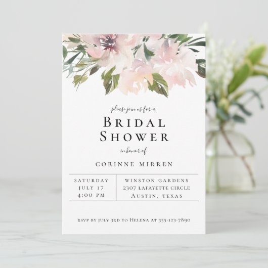 Dusty Mauve Botanical Bridal Shower Invitation Aankondiging (Staand voorkant)