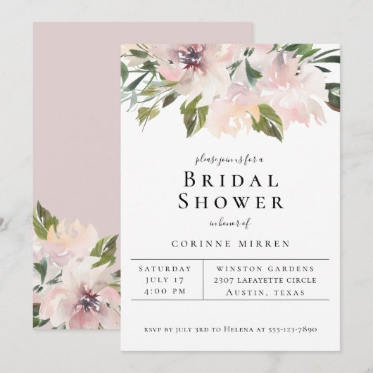 Dusty Mauve Botanical Bridal Shower Invitation Aankondiging (Voorkant / Achterkant)