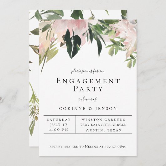 Dusty Mauve Botanical Floral Engagement Party Aankondiging (Voorkant / Achterkant)