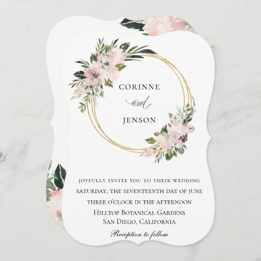 Dusty Mauve Botanical Gold Hoop Bruiloft Kaart (Voorkant / Achterkant)