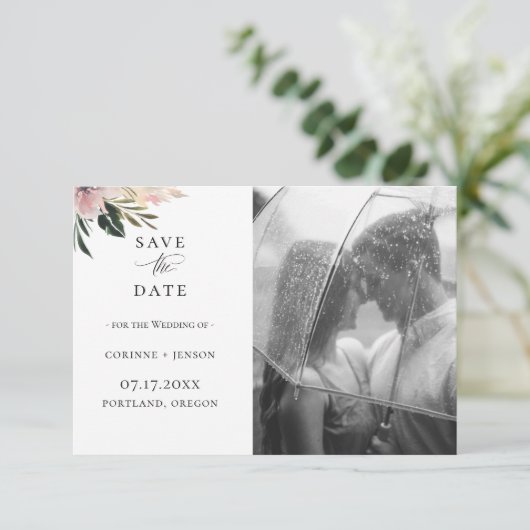 Dusty Mauve Botanical Photo Save the Date Aankondiging (Staand voorkant)