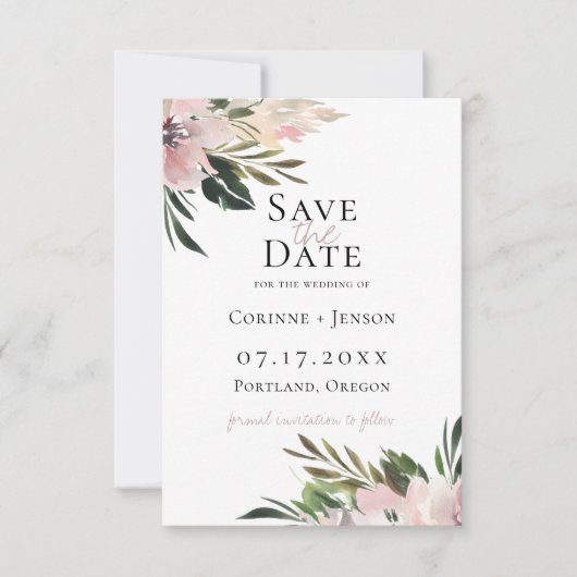 Dusty Mauve Botanical Save the Date Aankondiging (Voorkant)