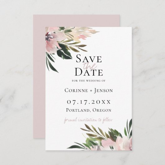 Dusty Mauve Botanical Save the Date Aankondiging (Voorkant / Achterkant)