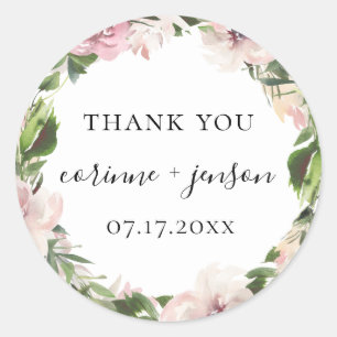 Dusty Mauve Botanical Wedding Favor Ronde Sticker