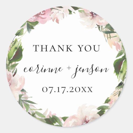 Dusty Mauve Botanical Wedding Favor Ronde Sticker (Voorkant)