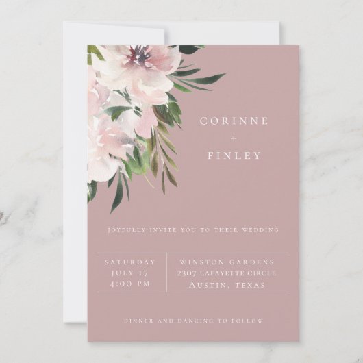 Dusty Mauve Botanical Wedding Invitation Aankondiging (Voorkant)