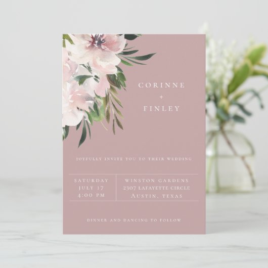 Dusty Mauve Botanical Wedding Invitation Aankondiging (Staand voorkant)