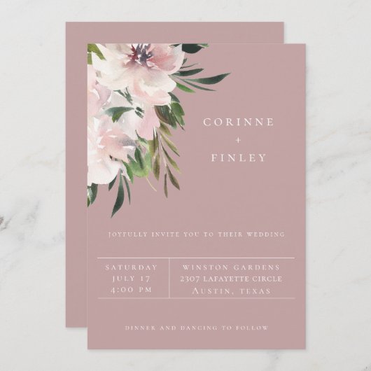 Dusty Mauve Botanical Wedding Invitation Aankondiging (Voorkant / Achterkant)