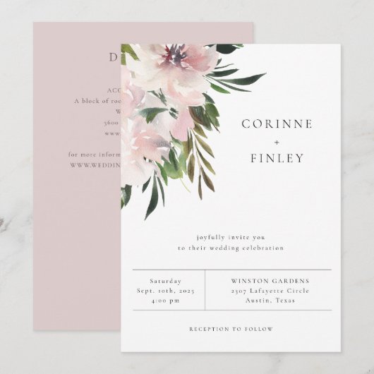 Dusty Mauve Botanical Wedding Invitation Aankondiging (Voorkant / Achterkant)