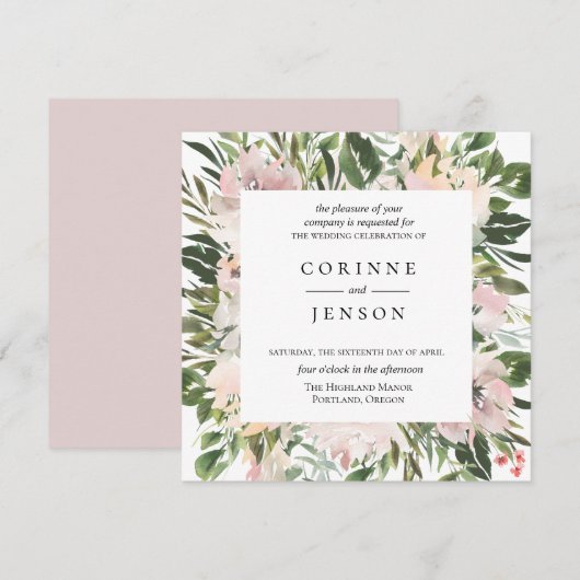 Dusty Mauve Botanical Wedding Invitation Kaart (Voorkant / Achterkant)
