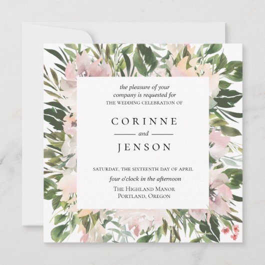 Dusty Mauve Botanical Wedding Invitation Kaart (Voorkant)