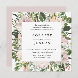 Dusty Mauve Botanical Wedding Invitation Kaart