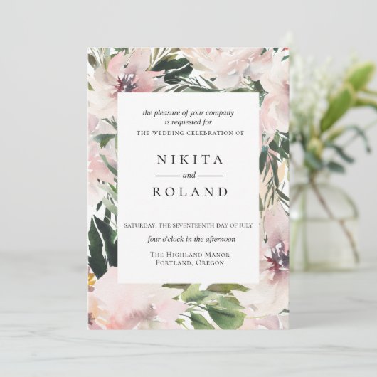 Dusty Mauve Botanical Wedding Invitation Kaart (Staand voorkant)