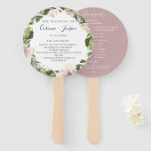 Dusty Mauve Botanical Wedding Program Hand Fans Handwaaier (Voorkant en achterkant)