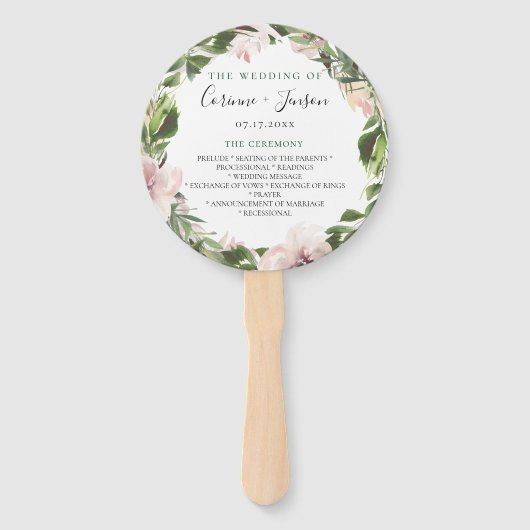 Dusty Mauve Botanical Wedding Program Hand Fans Handwaaier (Voorkant)