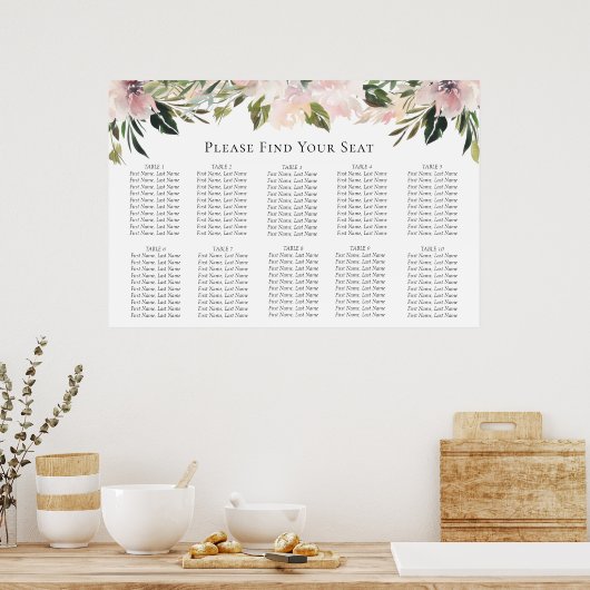 Dusty Mauve Botanical Wedding Seating Chart Poster (Keuken)