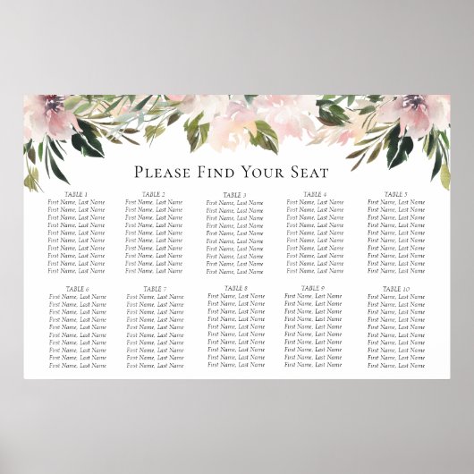 Dusty Mauve Botanical Wedding Seating Chart Poster (Voorkant)