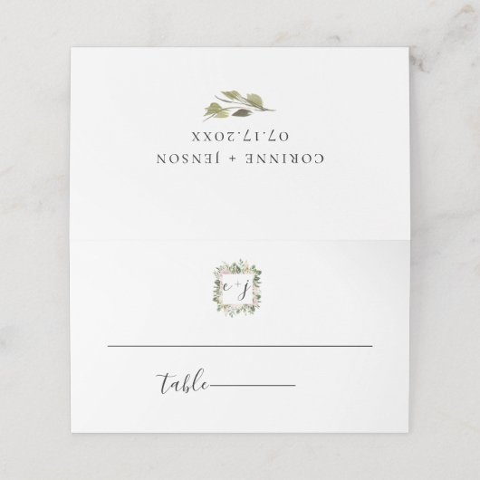 Dusty Mauve Botanische Bruiloft Plaatskaartje (Buitenkant ongevouwen)