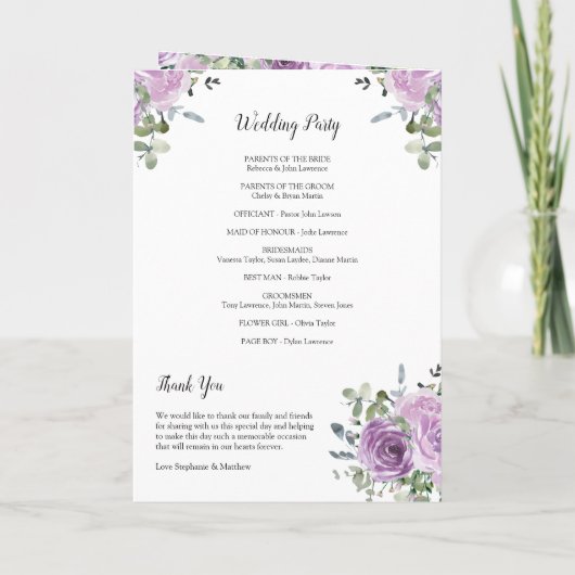 Dusty Mauve Eucalyptus Botanical Wedding Programme Programma (Achterkant)