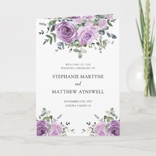 Dusty Mauve Eucalyptus Botanical Wedding Programme Programma (Voorkant)