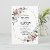 Dusty Mauve Eucalyptus Geometric Wedding Invitati Kaart (Staand voorkant)