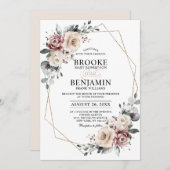 Dusty Mauve Eucalyptus Geometric Wedding Invitati Kaart (Voorkant / Achterkant)