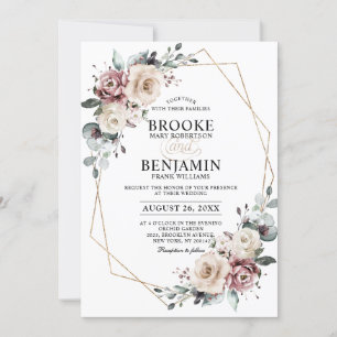 Dusty Mauve Eucalyptus Geometric Wedding Invitati Kaart