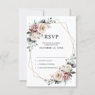 Dusty Mauve Eucalyptus Geometric Wedding RSVP Kaartje