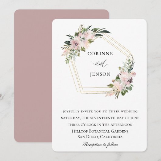 Dusty Mauve Floral geometrische bruiloft Kaart (Voorkant / Achterkant)