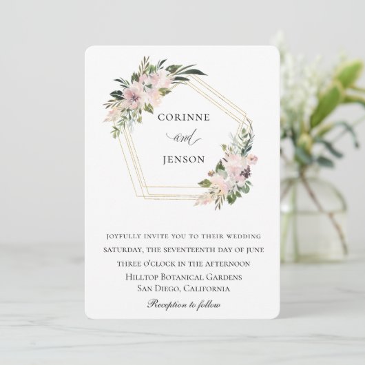 Dusty Mauve Floral geometrische bruiloft Kaart (Staand voorkant)